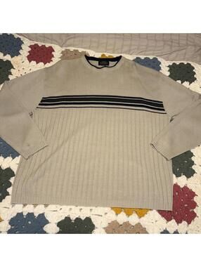 Sonoma Jean Company Men’s XXL Crewneck Sweater Beige and Navy Striped Sweater